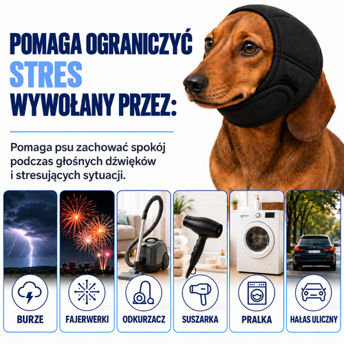 PsiZen pomaga ograniczyć stres wywołany przez burze, fajerwerki, odkurzacz, suszarkę, pralkę i hałas uliczny